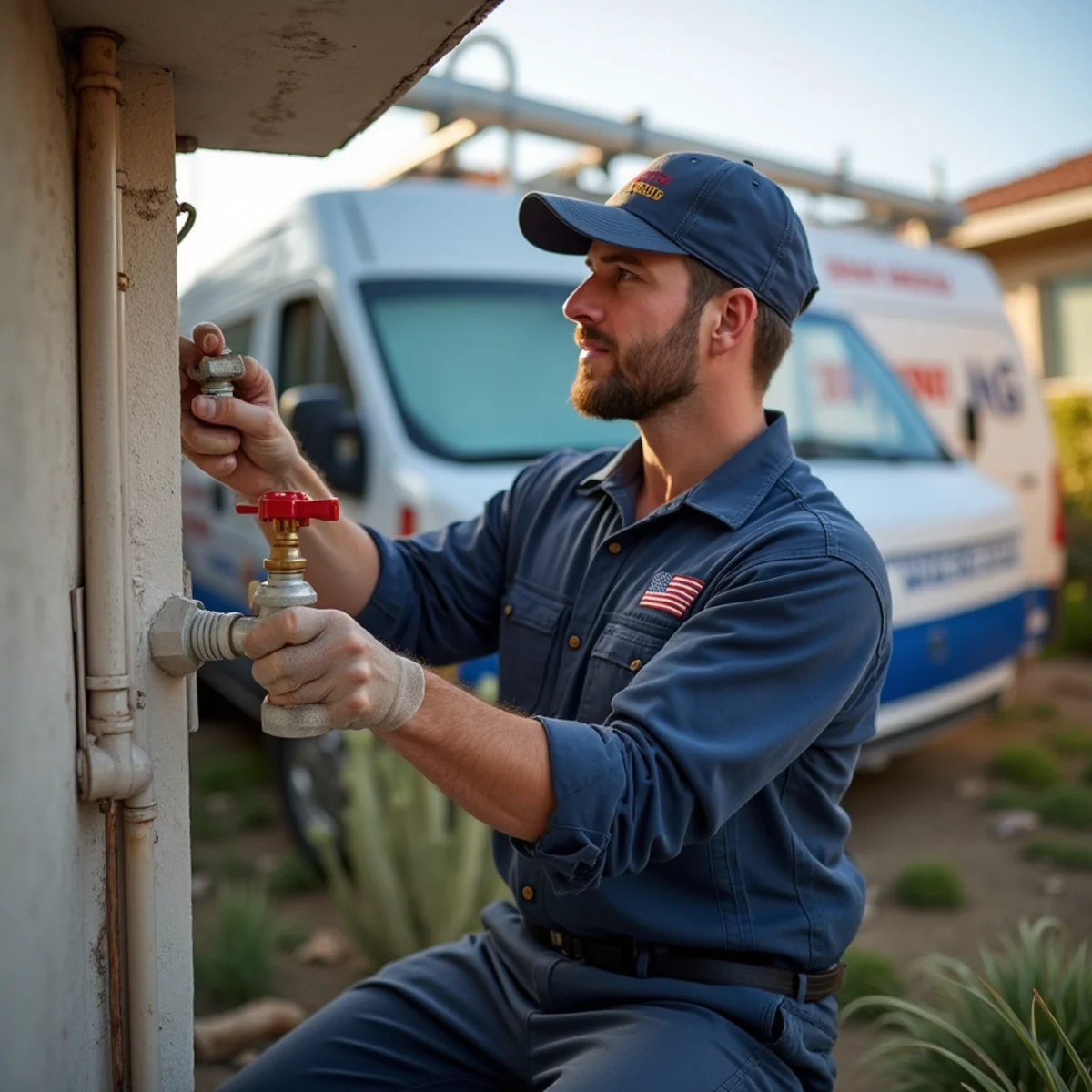 Plumber inspecting pipes during a home-buying plumbing check in Escondido