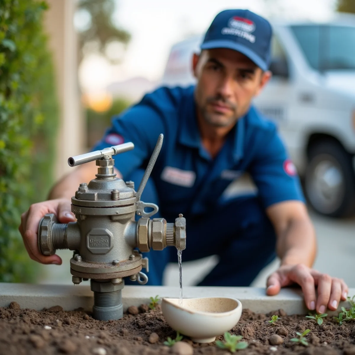Water meter and municipal supply line at a North County home