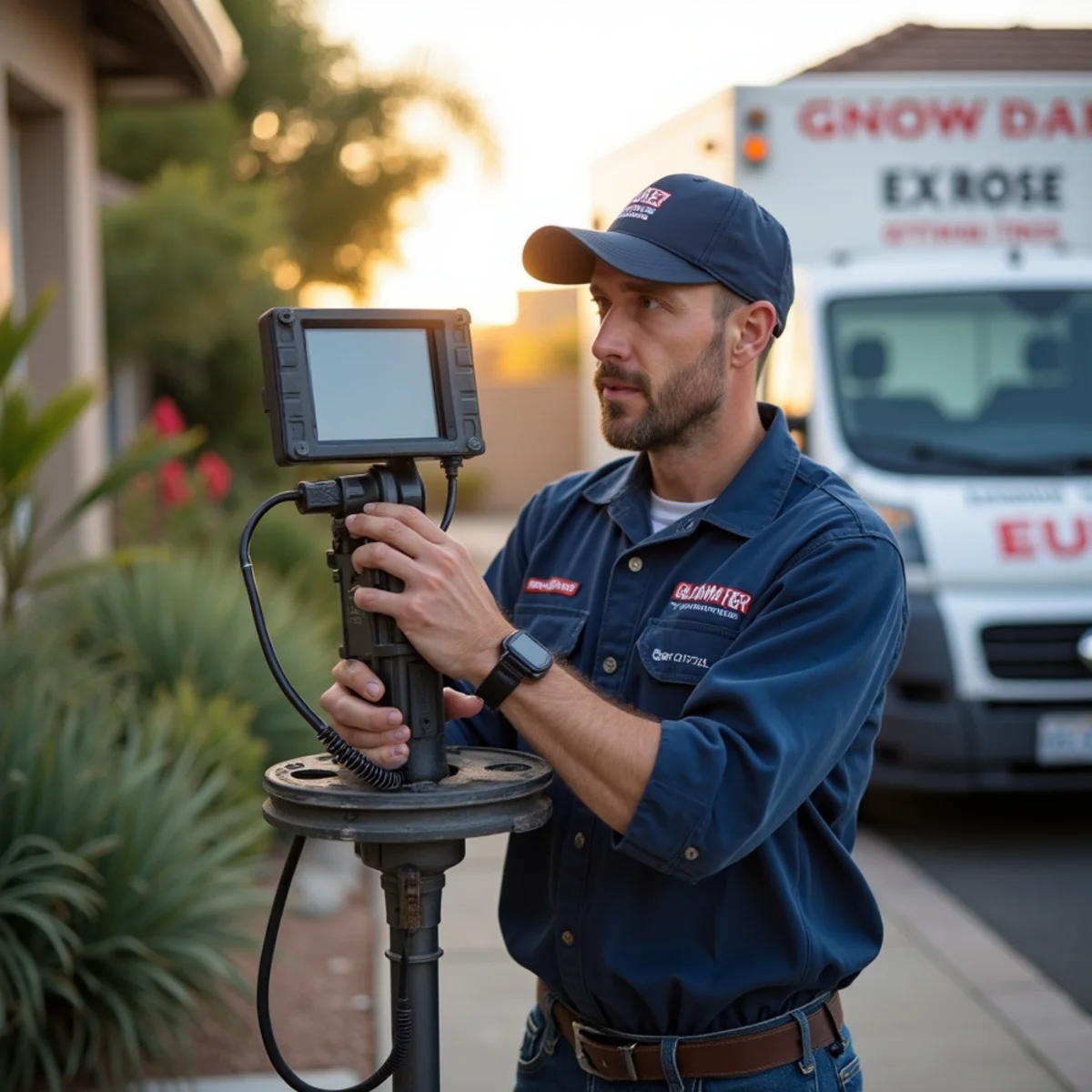 Plumber running a sewer camera to diagnose a recurring drain clog