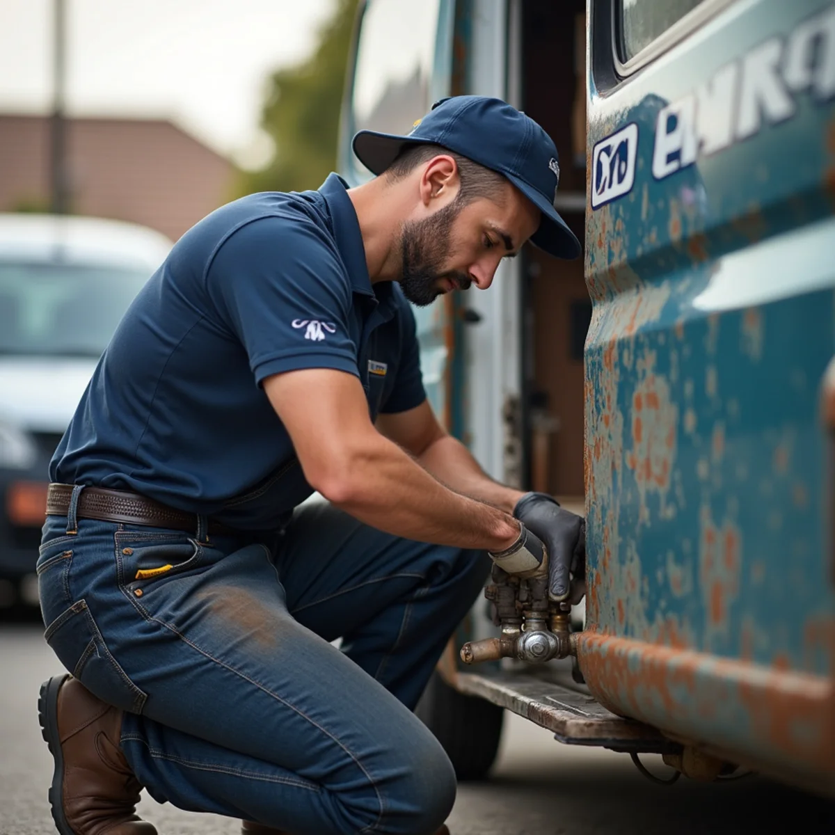 Commercial plumber servicing a restaurant grease trap in San Marcos