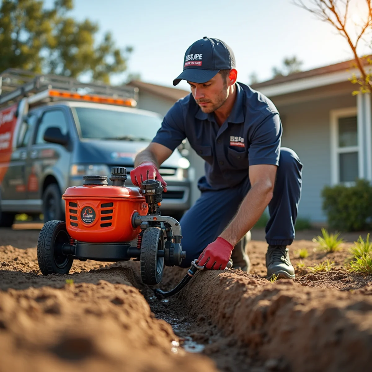 Trenchless sewer lining equipment at a San Diego County home