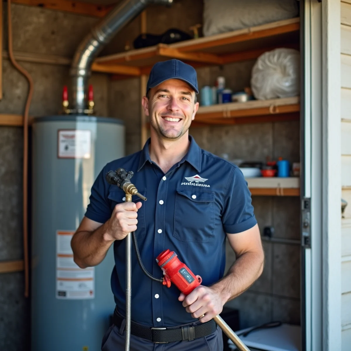 Same-day emergency water heater replacement in a San Marcos garage