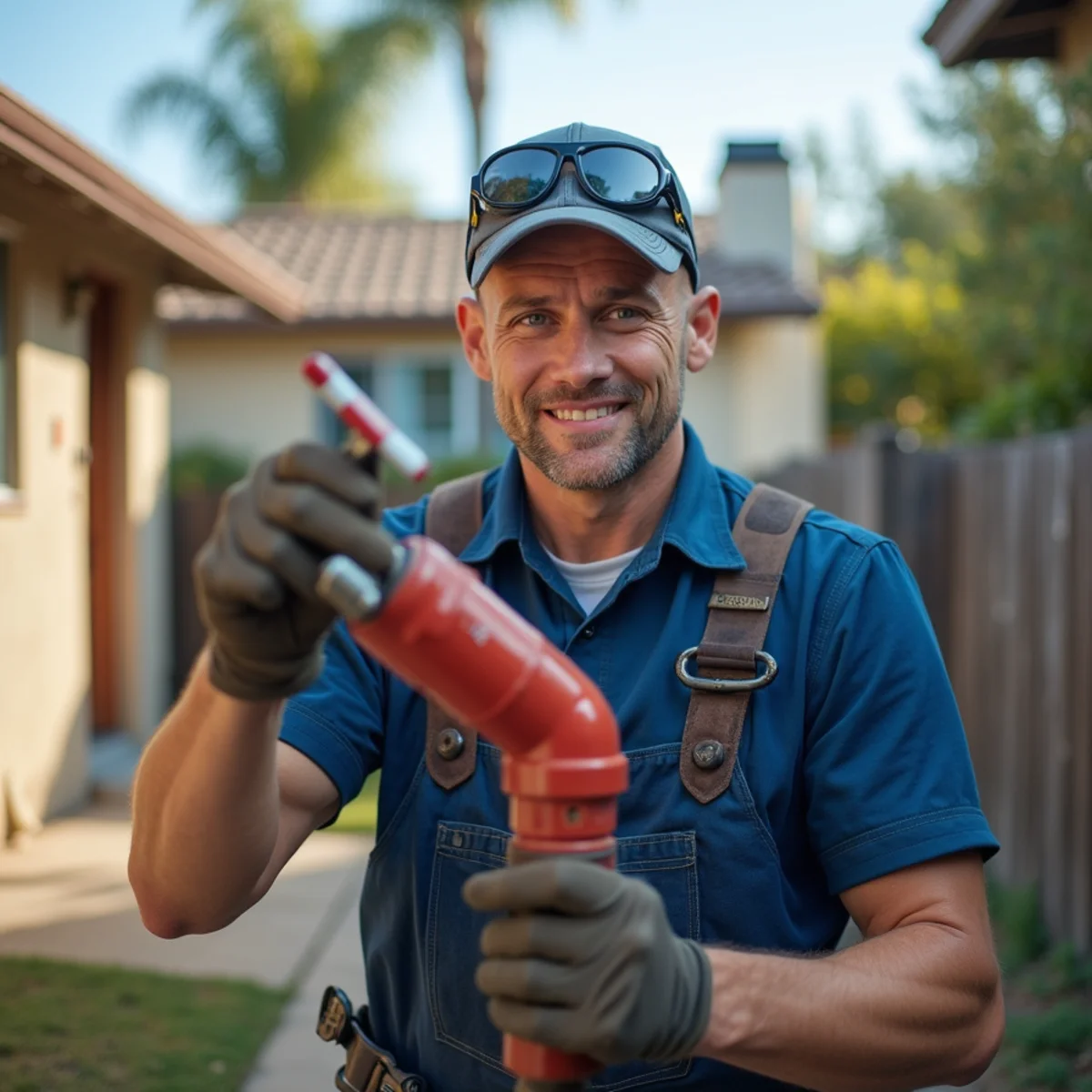 Plumber servicing a 1950s tract home in Garden Grove, CA