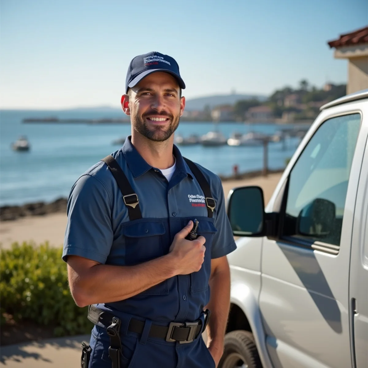 Plumber servicing a bayfront home in Newport Beach, CA