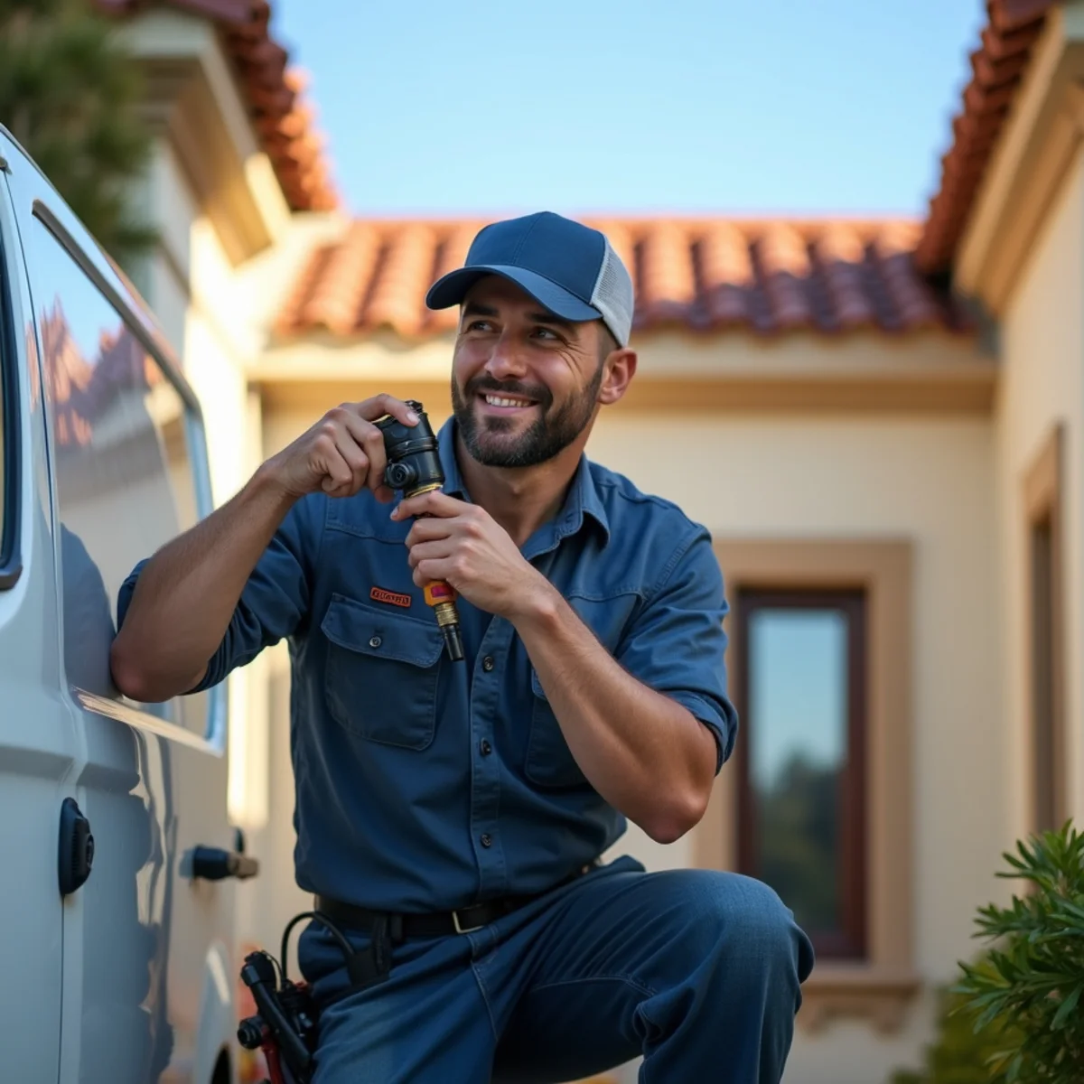 Plumber servicing a Spanish-style beach home in San Clemente, CA