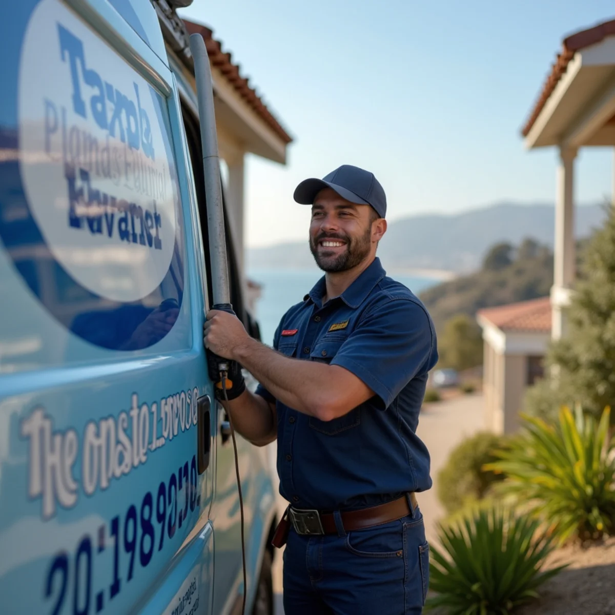 Plumber servicing a bluff-top home in Solana Beach, CA
