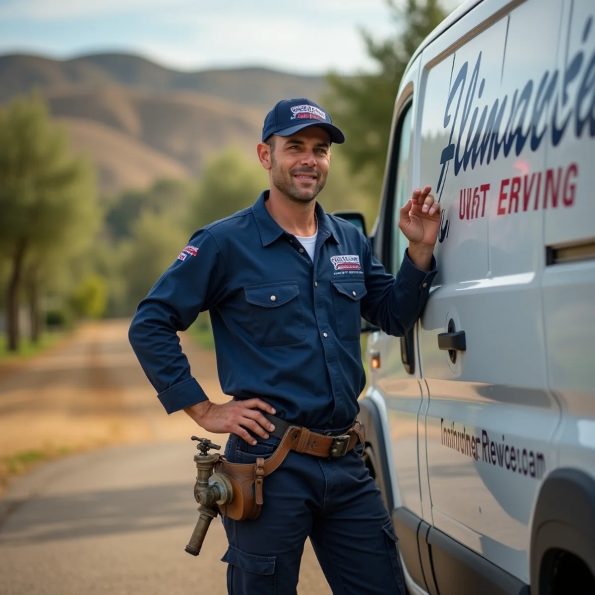 Plumber servicing a rural grove home in Valley Center, CA