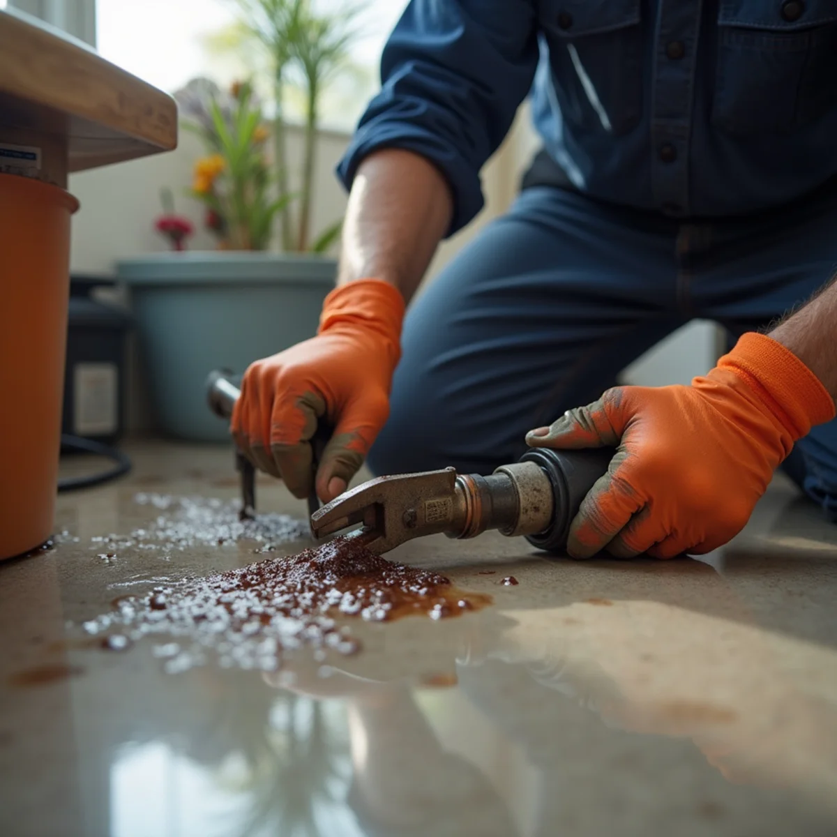 Sewer Backup Cleanup service in progress at a San Marcos, CA home