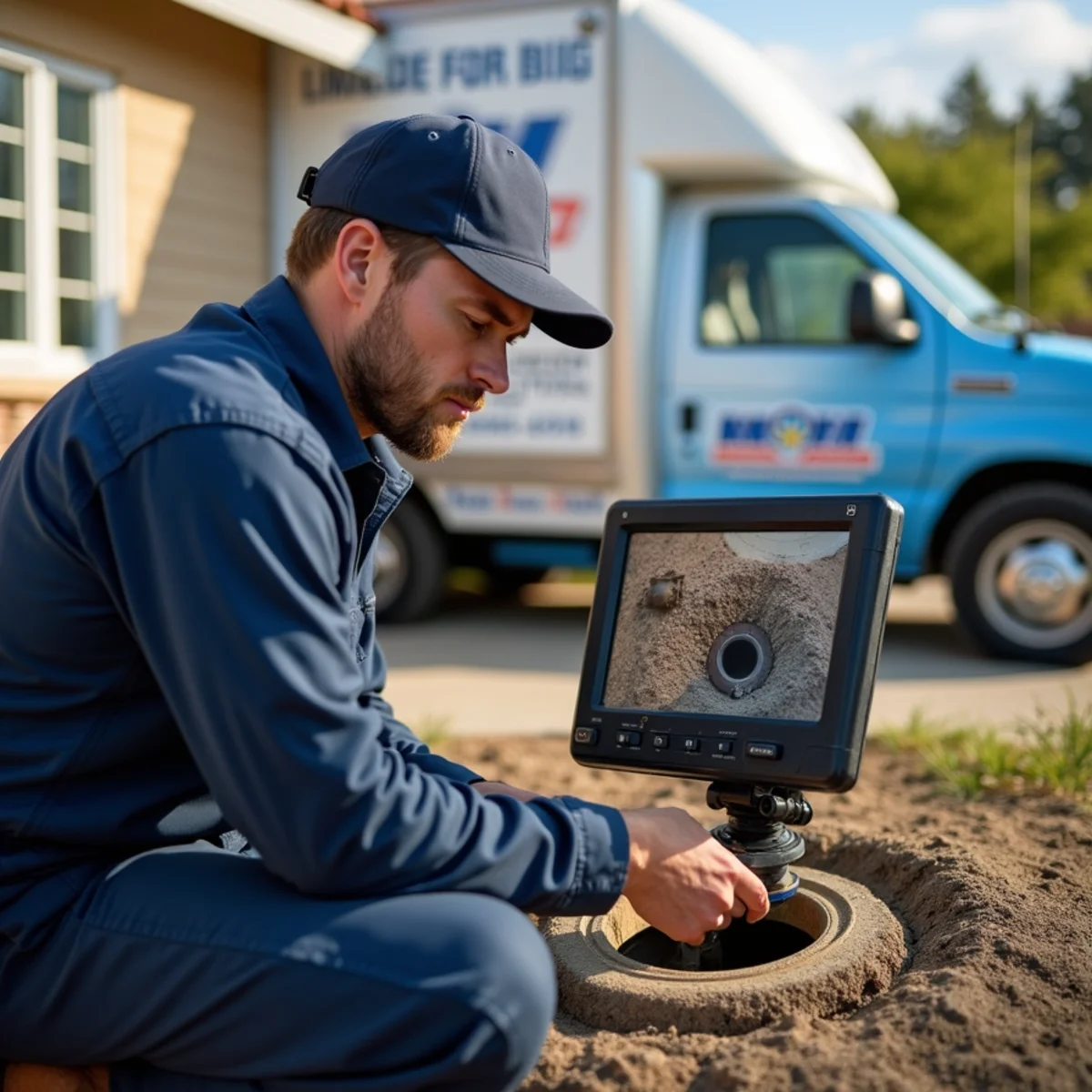Technician running a sewer camera inspection at a San Marcos home